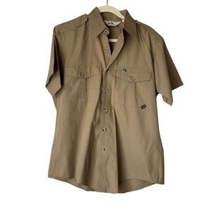 Vintage Duxbak Men's M Beige Short Sleeve Button-Up Shirt Casual